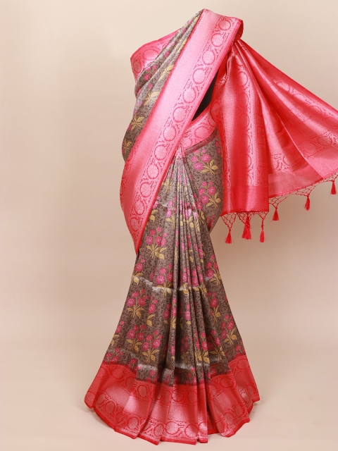 

Pothys Grey & Pink Floral Zari Art Silk Banarasi Saree