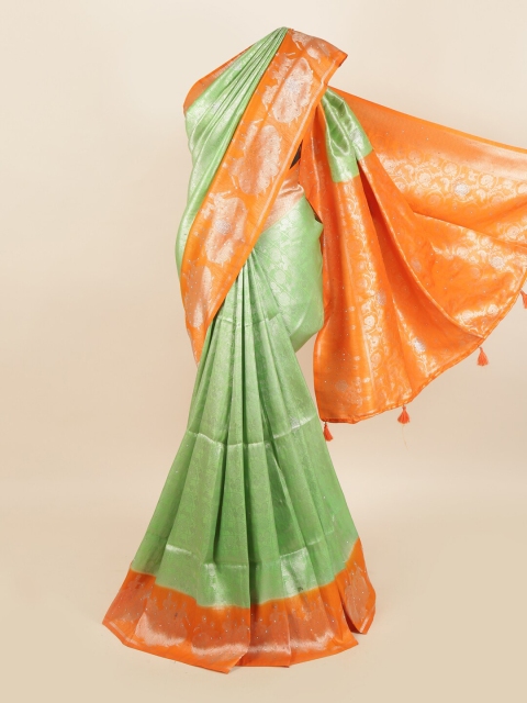 

Pothys Green & Orange Woven Design Zari Jute Silk Saree