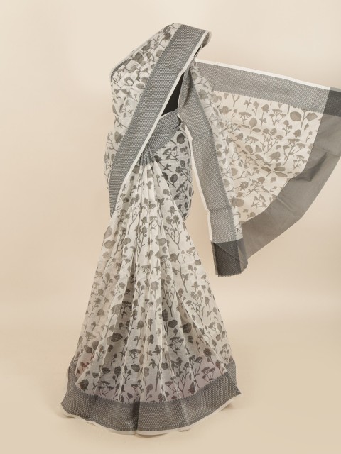 

Pothys Beige & Grey Floral Printed Supernet Saree