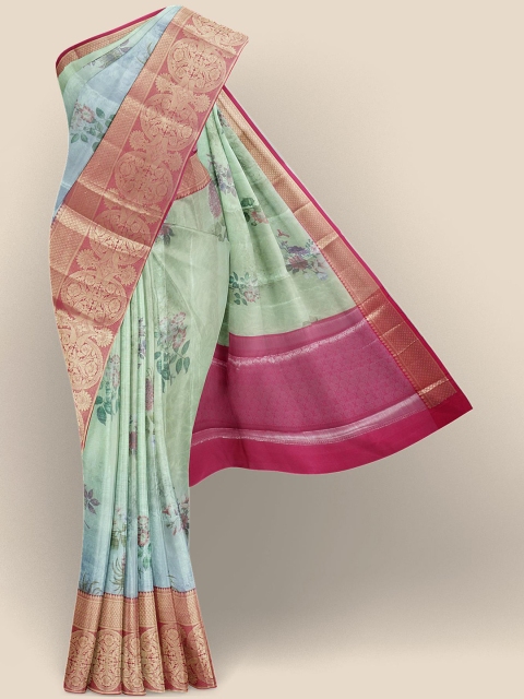 

Kalamandir Green & Pink Floral Zari Banarasi Saree