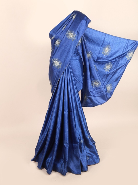 

Pothys Blue Embroidered Jute Silk Saree