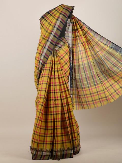 

Pothys Yellow & Pink Checked Pure Cotton Saree