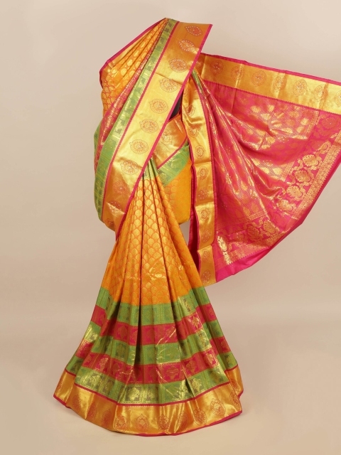 Pothys Orange & Pink Silk Blend Ethnic Motif Woven Designed saree
