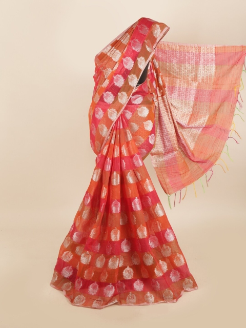 

Pothys Multi Colored Cotton Blend Woven Designed saree, Red