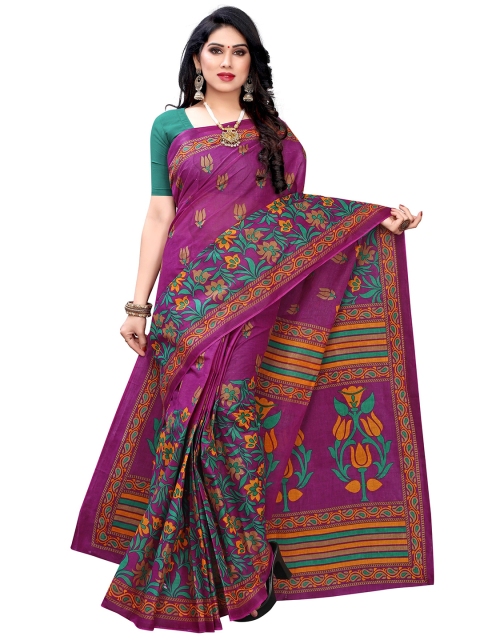 

KALINI Magenta & Green Ethnic Motifs Printed Pure Cotton Saree