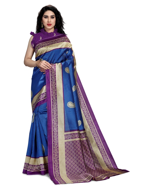 

KALINI Blue & Purple Paisley Baluchari Saree