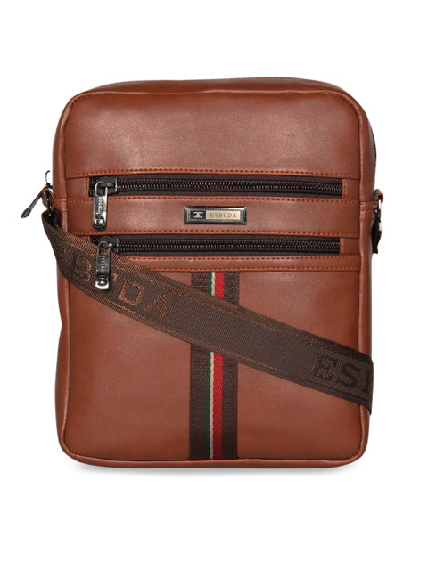 

ESBEDA Tan Colourblocked PU Structured Sling Bag with Applique