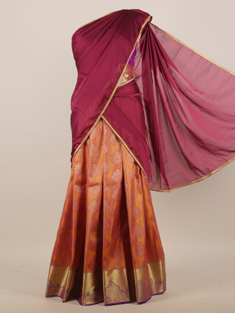 

Pothys Maroon & Rust Woven Design Zari Half Lehenga Saree