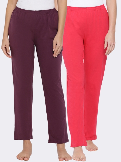 

Clovia Women Pack Of 2 Maroon & Pink Solid Lounge Pants