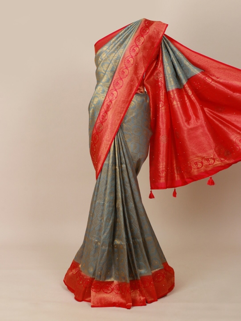 

Pothys Grey & Red Woven Design Silk Blend Saree