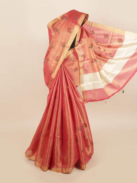 

Pothys Rust Red & Green Floral Tissue Saree