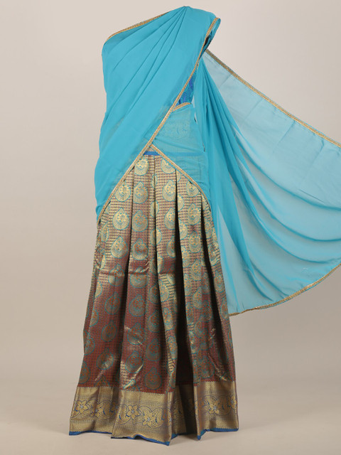 

Pothys Blue & Brown Ethnic Motifs Half Saree Set