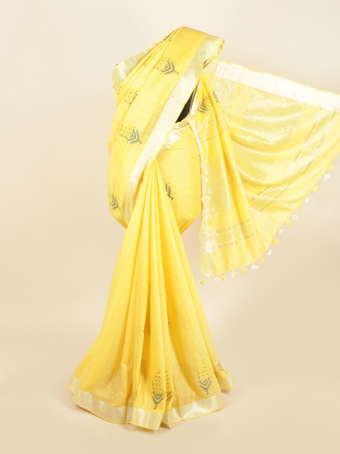 

Pothys Yellow & Grey Geometric Printed Saree