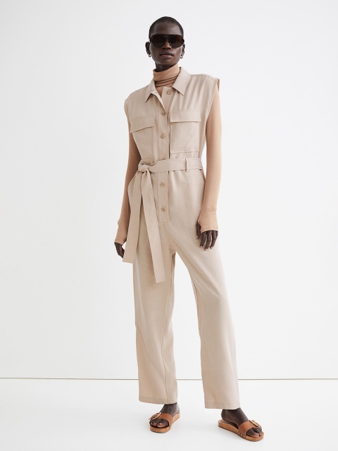 

H&M Women Beige Lyocell-Blend Boiler Suit