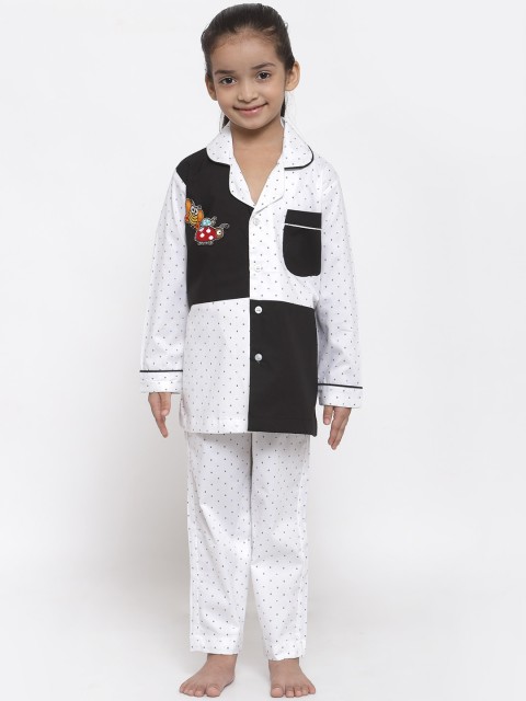 

MAXENCE Girls White & Black Colourblocked Night Suit