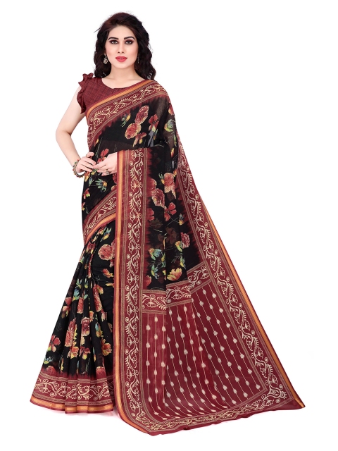 

KALINI Black & Maroon Floral Zari Bagh Saree