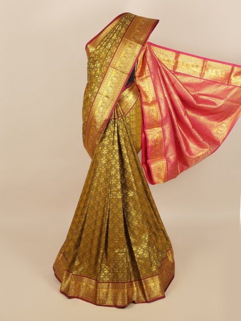 

Pothys Olive Green & Pink Woven Design Zari Silk Blend Saree