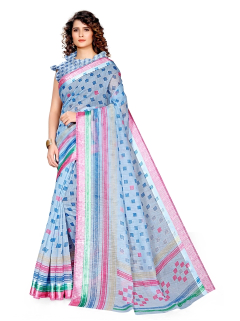 

KALINI Blue & Pink Block Print Saree