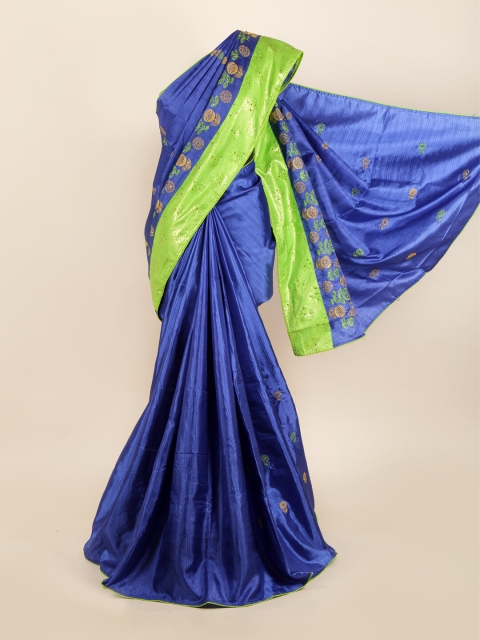 

Pothys Women Blue & Green Sana Silk Floral Embroidered saree