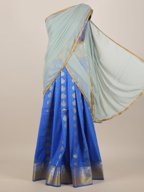 

Pothys Grey & Blue Woven Design Zari Half Lehenga Saree