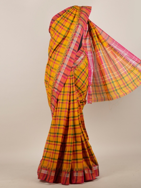 

Pothys Yellow & Pink Checked Pure Cotton Saree