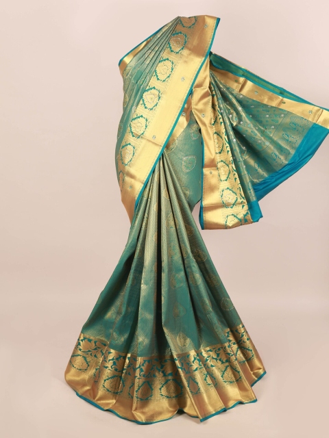

Pothys Turquoise Blue & Gold-Toned Woven Design Zari Silk Blend Saree