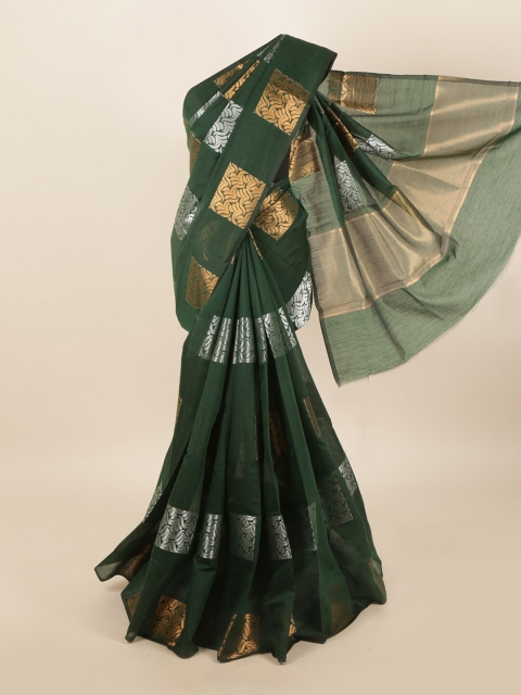 

Pothys Green & Gold-Toned Woven Design Zari Jute Cotton Saree