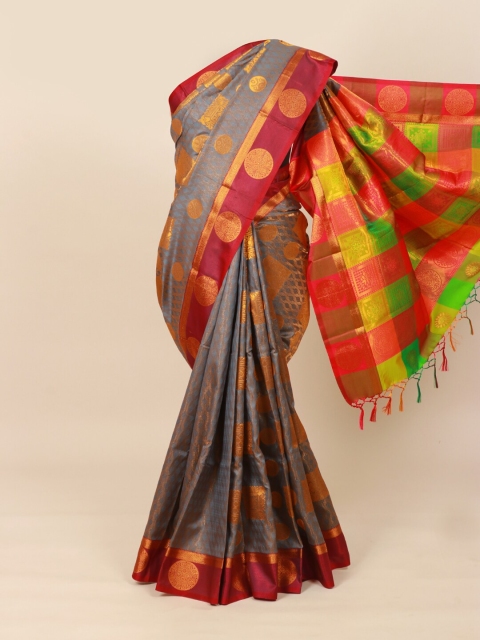 

Pothys Grey & Green Ethnic Motifs Zari Art Silk Saree
