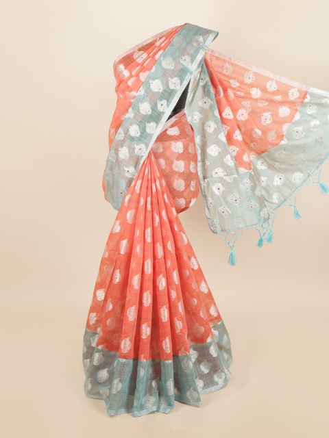 

Pothys Coral & Blue Woven Design Saree