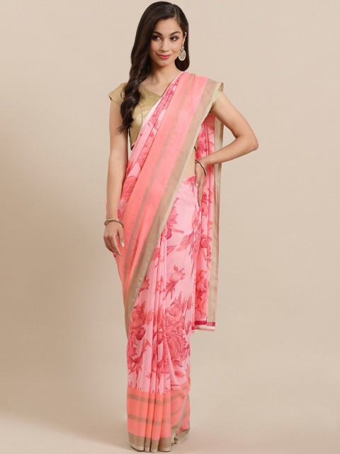 

KALINI Pink & Beige Floral Printed Saree