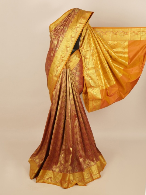 

Pothys Maroon & Gold-Toned Woven Design Silk Blend Saree