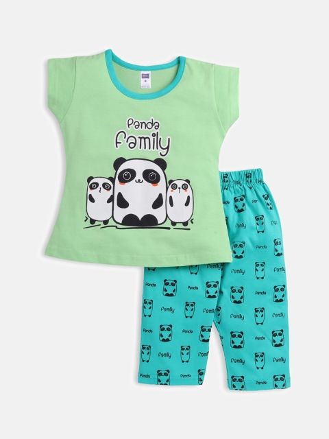 

Nottie Planet Girls Green & Blue Graphic Printed Night Suit