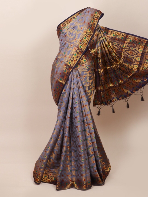 

Pothys Grey & Gold-Toned Ethnic Motifs Zari Art Silk Saree