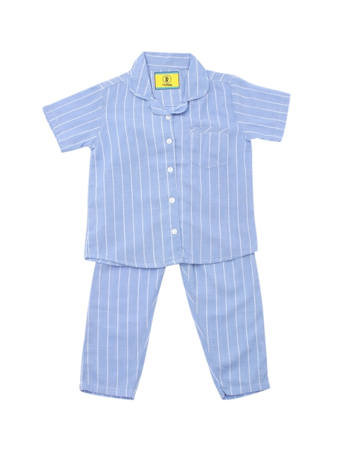 

Lil Lollipop Unisex Kids Turquoise Blue & White Striped Night suit