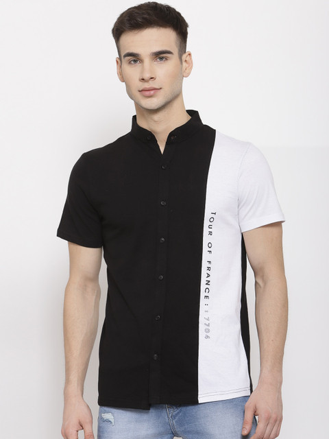 

KAY DEE Men Black and White Colourblocked Slim Fit Casual Shirt