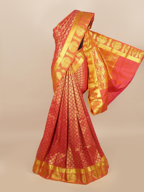 

Pothys Pink & Gold-Toned Woven Design Silk Blend Saree