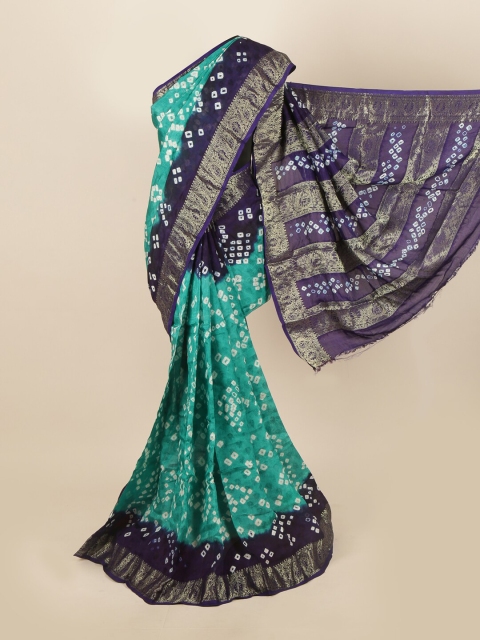 Pothys Sea Green & Navy Blue Bandhani Zari Art Silk Saree