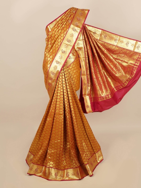 

Pothys Gold-Toned & Maroon Ethnic Motifs Zari Saree
