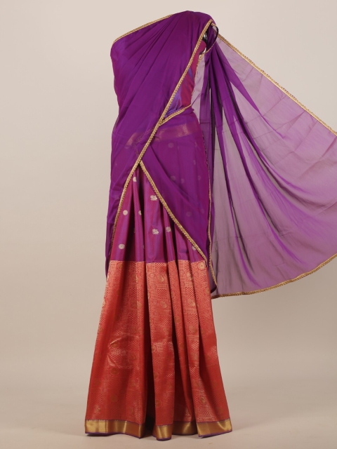 

Pothys Violet & Red Ethnic Motifs Zari Half and Half Saree