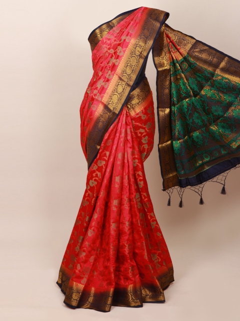 

Pothys Pink & Gold-Toned Floral Art Silk Saree