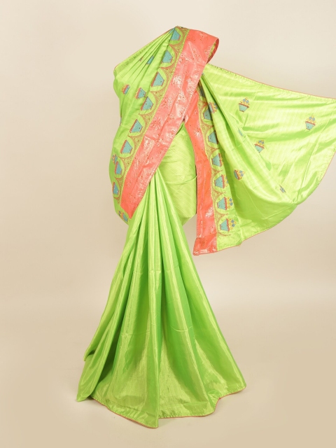 

Pothys Green & Pink Woven Design Brasso Printed Border Jute Silk Saree