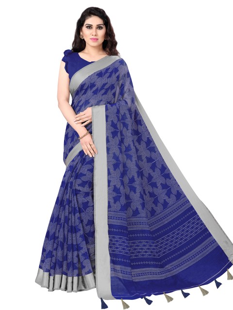 

KALINI Navy Blue & Silver-Toned Saree