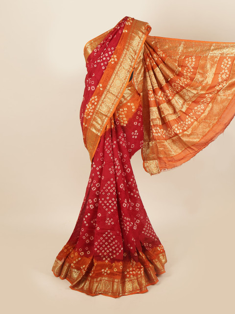 

Pothys Maroon & Orange Bandhani Zari Art Silk Saree