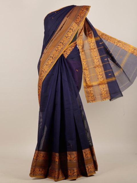 

Pothys Blue & Gold-Toned Zari Pure Cotton Saree