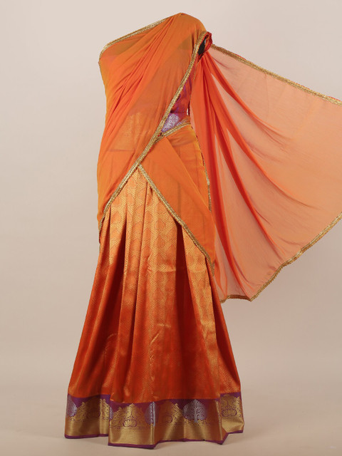 

Pothys Women Orange & Gold Ethnic Motifs Half & Half Saree