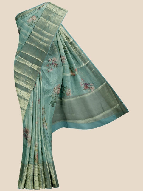 

Kalamandir Green Floral Silk Blend Banarasi Saree