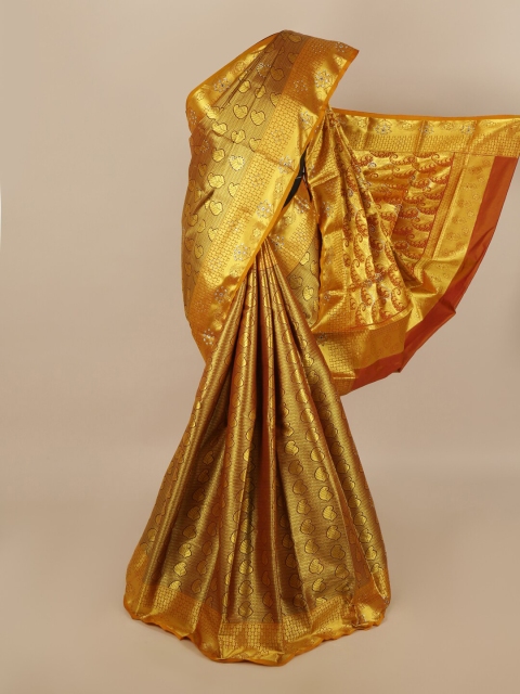 

Pothys Gold-Toned & Brown Woven Design Silk Blend Saree
