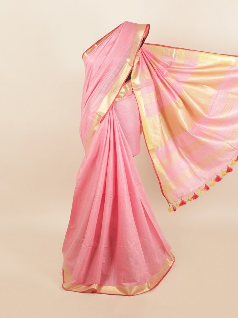 

Pothys Pink & Gold-Toned Linen Blend Saree