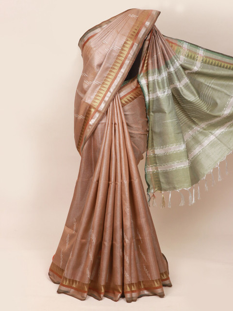 

Pothys Brown & Gold-Toned Tissue Saree