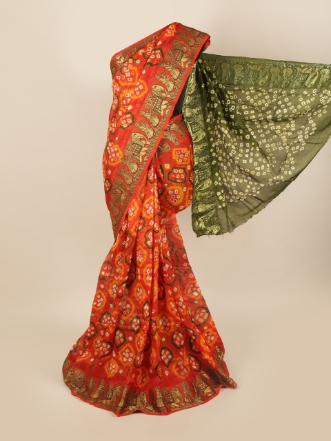 

Pothys Orange & Green Bandhani Art Silk Saree